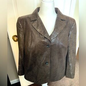 Harve Bernard Woman’s Size 16 Blazer Jacket Snakeskin Button Down Black Brown